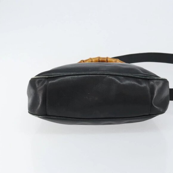 GUCCI Bamboo Hand Bag Leather 2way Black Gold - Picture 12 of 16